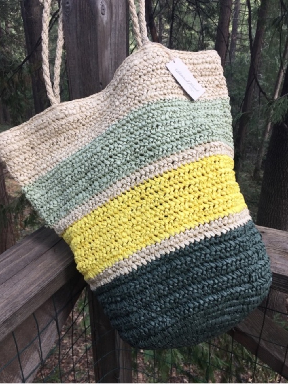 Universal Thread Crocheted Stripe Tote in Cream, Mint, Yellow, and Forest Green